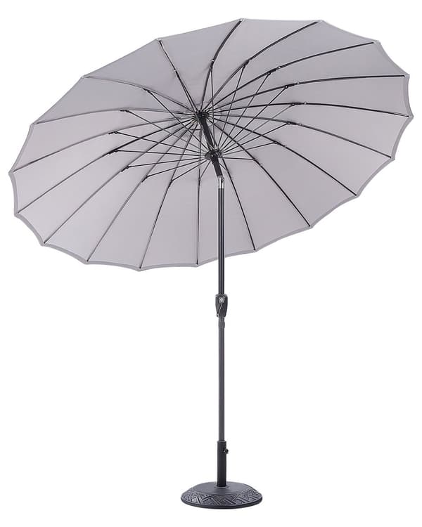 Aurinkovarjo vaaleanharmaa kangasta alumiinijalka ⌀ 255 cm moderni tyyli