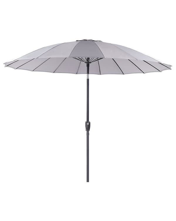 Aurinkovarjo vaaleanharmaa kangasta alumiinijalka ⌀ 255 cm moderni tyyli