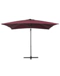 Miniatyrbilde 5 av 11: Hagesolparasoll Burgundy Canopy Black Steel Pole 235 cm Værbestandig Cantilever med sveivemekanisme