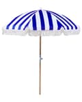 Miniatyrbillede 1 af 10: Stribet Blå Hvid Bøgetræ ⌀ 150 cm Udendørs Rund Altanparasol med Knæk Retro Cafe Haveparasol med Tilt og Frynser