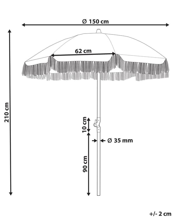 Stribet Parasol Gul Hvid Bøgetræ ⌀ 150 cm Udendørs Rund Altanparasol med Knæk Retro Cafe Haveparasol med Tilt og Frynser