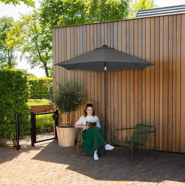 VONROC Premium Parasoll Torbole Ø200cm, Grå, 50+ UPF, Push-to-Open, Inkl. Parasollöverdrag – För Strand & Uteplats