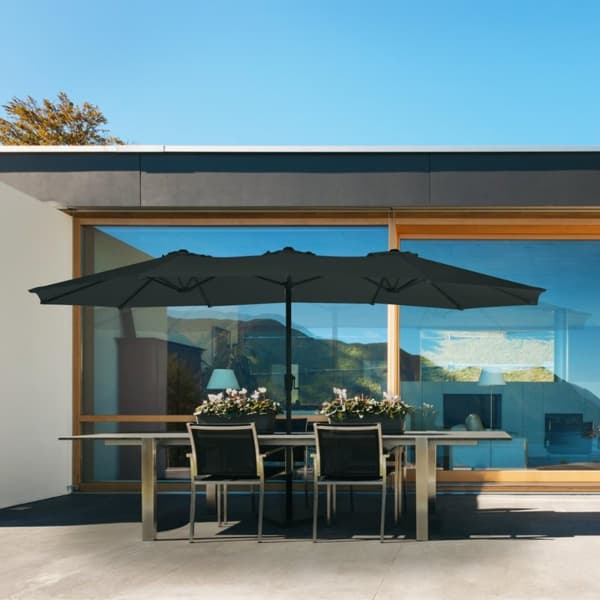 VONROC Premium Stangparasol Iseo 460x270cm - inkl. overtræk - rektangulær | Sort