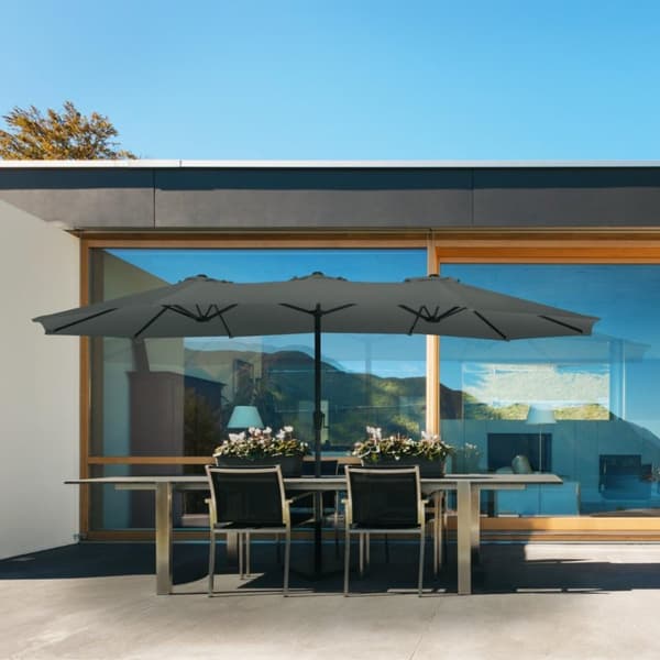 VONROC Premium Stangparasol Iseo 460x270cm - inkl. overtræk - rektangulær | Grå