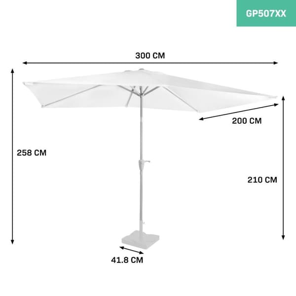 VONROC Premium Parasoll Rapallo 200x300 cm – Justerbart, Vinklingsbart, 50+ UV-Skydd, Parasollöverdrag Ingår
