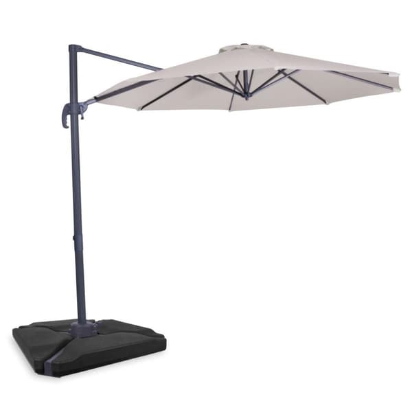 VONROC Premium Hængeparasol Bardolino Ø300cm – inkl krydsfod, 4 ∆ fyldbare fliser og overtræk - rund | Beige