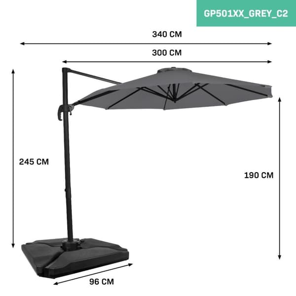 VONROC Cantilever Parasoll Bardolino 300cm – Komplett Set med Triangulära Parasollplattor – Roterbar & Vinklingsbar, UV-Skydd 50+