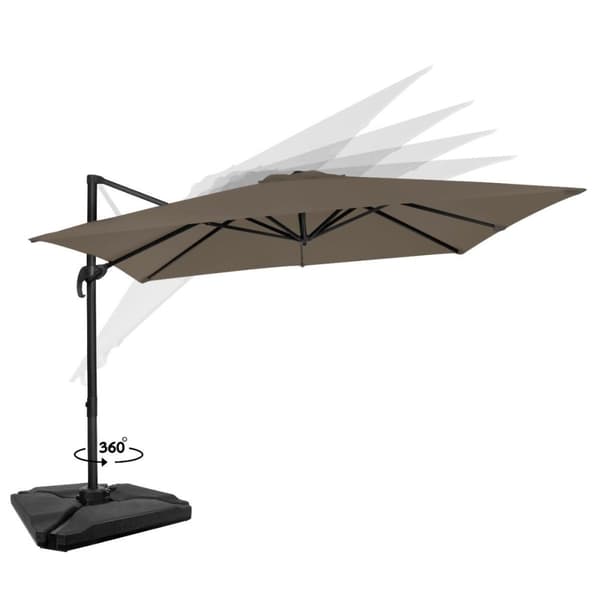VONROC Premium Hængeparasol Pisogne 300x300cm – inkl krydsfod, 4 ∆ fyldbare fliser og overtræk - vierkantet | Taupe