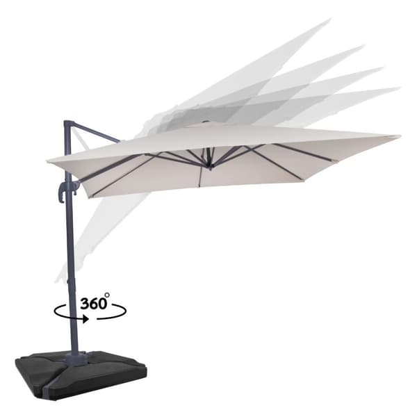 VONROC Premium Hængeparasol Pisogne 300x300cm – inkl krydsfod, 4 ∆ fyldbare fliser og overtræk - vierkantet | Beige