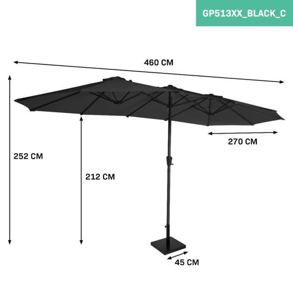VONROC Premium Parasoll Iseo 460x270cm – Inkl. Parasollfot 26kg, UV-Skydd 50+ och Vevhandtag