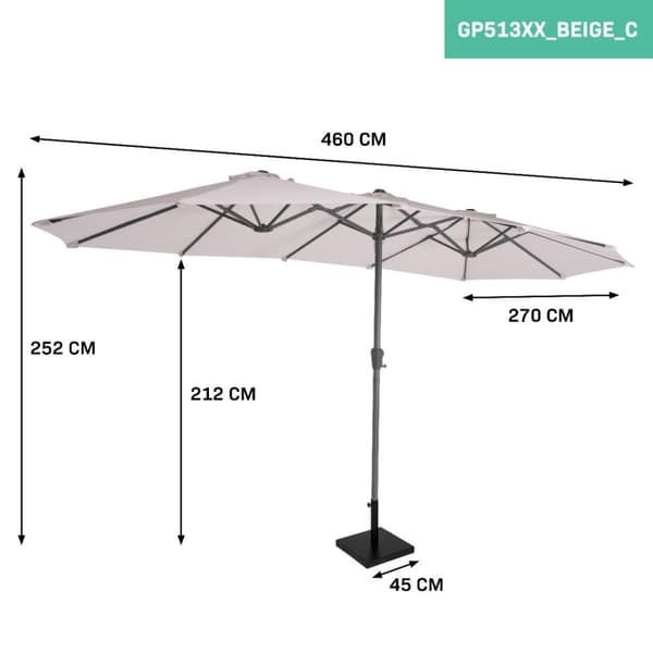 VONROC Premium Stangparasol Iseo 460x270cm - inkl. □ Betonfod og overtræk - rektangulær | Beige