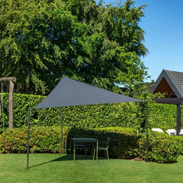 VONROC Solsegel Triangel 360cm – Grå, Premium Kvalitet med 50+ UPF och Vattenavvisande, Inkl. Rep och Förvaringsväska