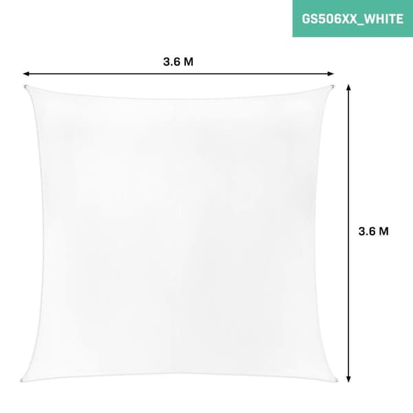 VONROC Solsejl - Premium - Square - 360×360 cm - Vandafvisende - Hvid