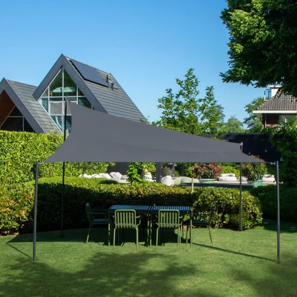 VONROC Premium Solsegel Rektangel 400x300 cm – Grå, 50+ UV-Skydd, Vattenavvisande, Förstärkta Kanter, Inkl. Förvaringsväska och Monteringssats (Säljs