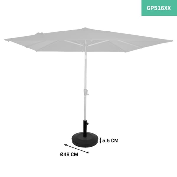 VONROC Parasolfod - rund -  Ø48cm - 25kg | Til stangdiametre: 35mm - 38mm - 48mm | Sort