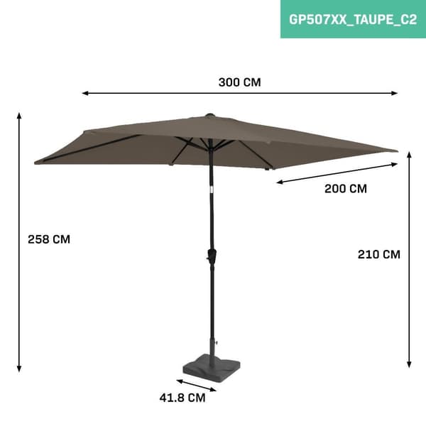 VONROC Parasoll Rapallo 200x300 cm – Komplett Set med Fot & Överdrag – Vinklingsbart & UV-skydd 50+