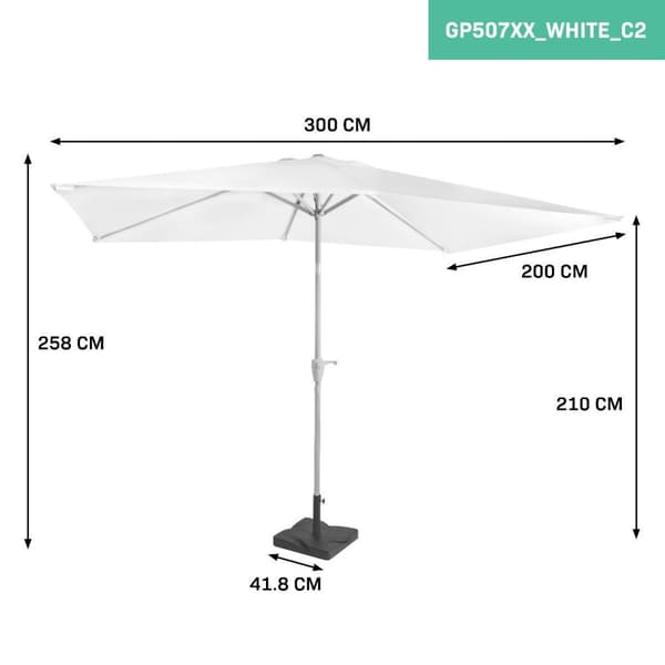 VONROC Parasoll Rapallo 200x300 cm – Inkl. Fot & Överdrag – Vevsystem & Vinklingsbart – UV-skydd 50+