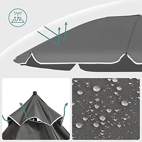 SONGMICS 1,6 m parasoll, beach umbrella, glasfiberribbor, grå
