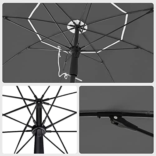 SONGMICS 1,6 m parasoll, beach umbrella, glasfiberribbor, grå