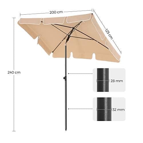 SONGMICS Rektangulärt Balkong parasoll 2 x 1,25 m, Bärväska, Trädgårdsterrass, Taupe