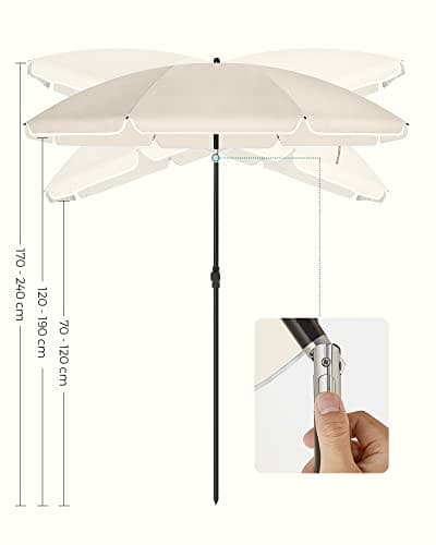 SONGMICS 2 m parasoll, UPF 50+, solskydd, bärbar åttakantig polyesterkapell, beige