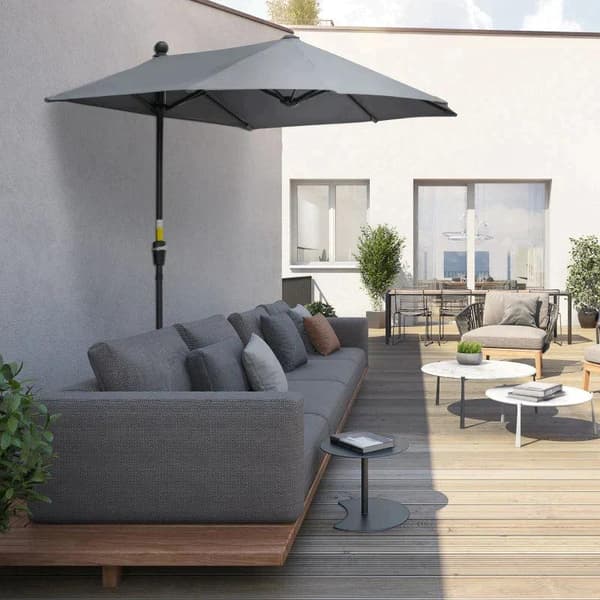 Rootz Halv Paraply - Halv Parasol - Market Paraply - Have - Parasol - Havebalkon Parasol - Med håndsving - Polyester/Stål - Mørkegrå - 1,9L x 2W x 2,4