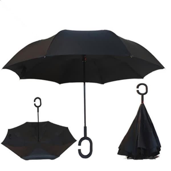 Inverted Black Paraply - Dubbellager Fristående Hands Free Vindtätt vattentätt hopfällbart paraply
