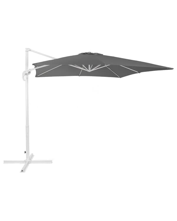 Hængeparasol Grå Hvid Polyester Aluminium ø 235 x 250 cm Firkantet Kæmpe Parasol med Tilt Vippefunktion UV-bestandig Moderne til Haven