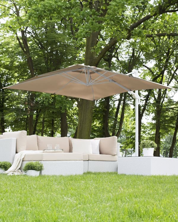 Hængeparasol Beige Hvid Polyester Aluminium ø 235 x 250 cm Firkantet Kæmpe Parasol med Tilt Vippefunktion UV-bestandig Moderne til Haven