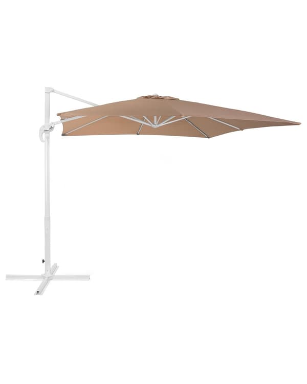 Hængeparasol Beige Hvid Polyester Aluminium ø 235 x 250 cm Firkantet Kæmpe Parasol med Tilt Vippefunktion UV-bestandig Moderne til Haven