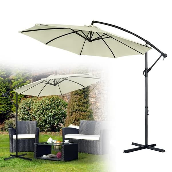 LZQ Trädgårdsparasoll i aluminium Ø300 cm, Justerbart UV-skyddande paraply med vev, för terrassbalkong, Beige