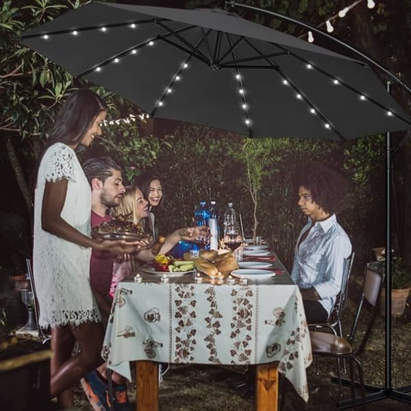 XMTECH Offset Outdoor Garden Parasoll med Solar LED 300cm, Paraply för UV-skydd terrass, aluminium, mörkgrå