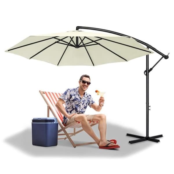 XMTECH Outdoor Garden Parasoll Offset Paraply för Terrass Balkong 350cm, Justerbart Aluminium UV-skydd 40+, Beige