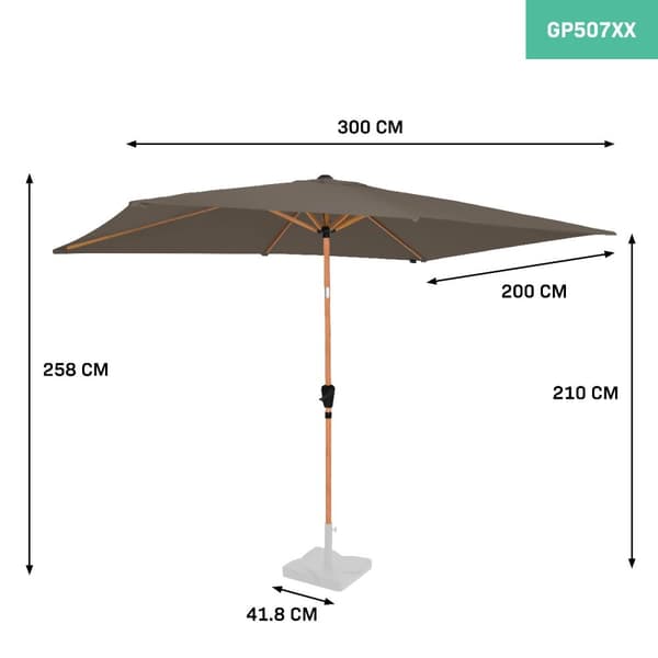 VONROC Premium parasoll Rapallo 200x300cm - Inkl. parasollöverdrag - rektangulärt parasoll - Tiltbart - UV-beständig duk - Träimitation - Taupe