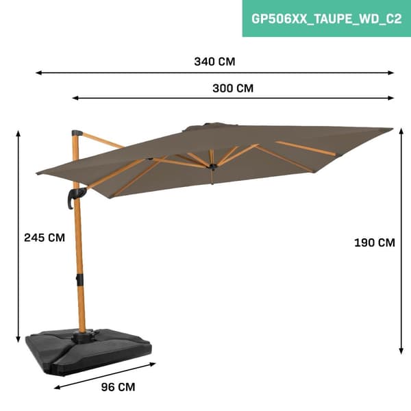 VONROC Premium Cantilever Parasoll Pisogne – 300x300 cm – Träimitation – Komplett Set med 4 Triangulära Parasollplattor och Överdrag