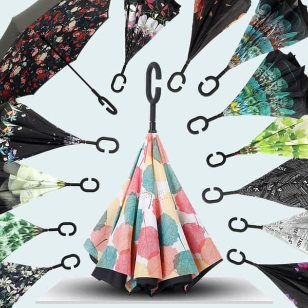 KING C Automatiskt Paraply Inverted Folding Printed Anti Wind Sun UV Parasoll Hand Free Dia. 98cm Flower Demon Julklapp