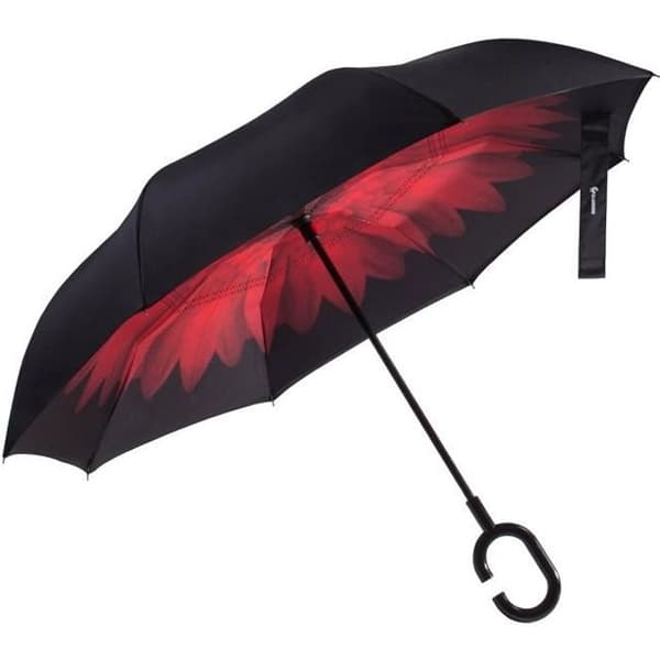 Glamore Inverted Reverse Paraply Automatisk Cane Stor storlek Vattentät Anti UV Vindtätt Anti-Rollover C Handtag Svart Röd