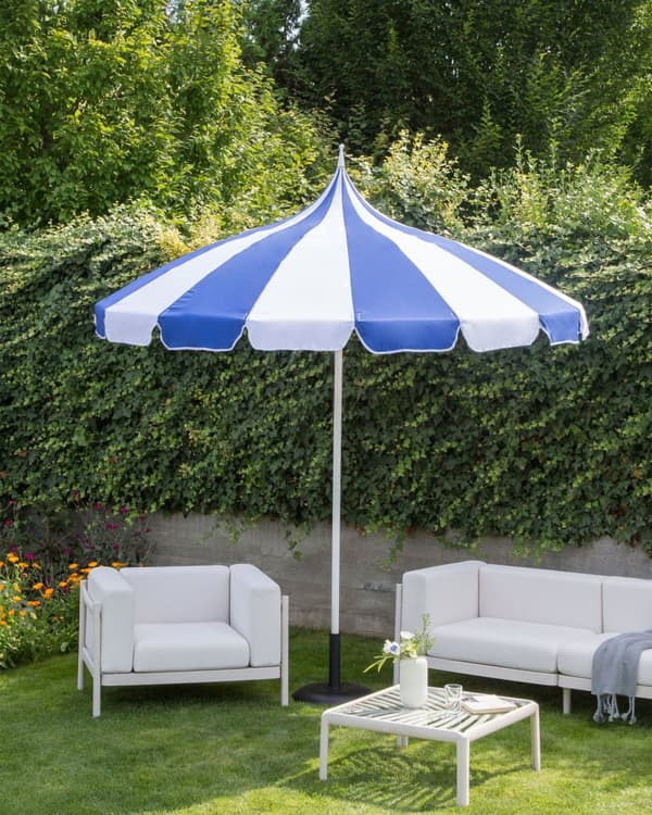 Haveparasol blå polyesterstof hvid aluminiumsrør ⌀ 245 cm moderne stil udendørsbrug