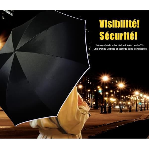 Reverse Paraply Cane Black Double Layer Hands Free C Handtag Anti UV Anti Wind Anti Rollover Light Strip
