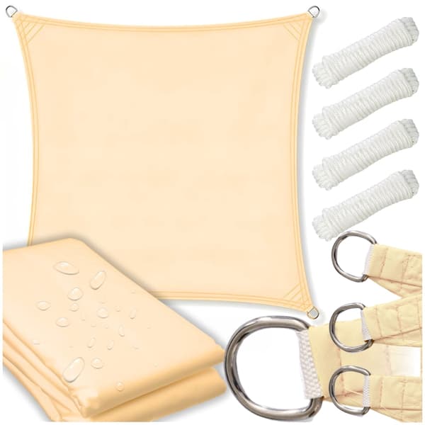 Professionell Beige Fyrkantig Skuggsegel för Hotell - 5x5m, UV-skydd, Hållbar Polyester