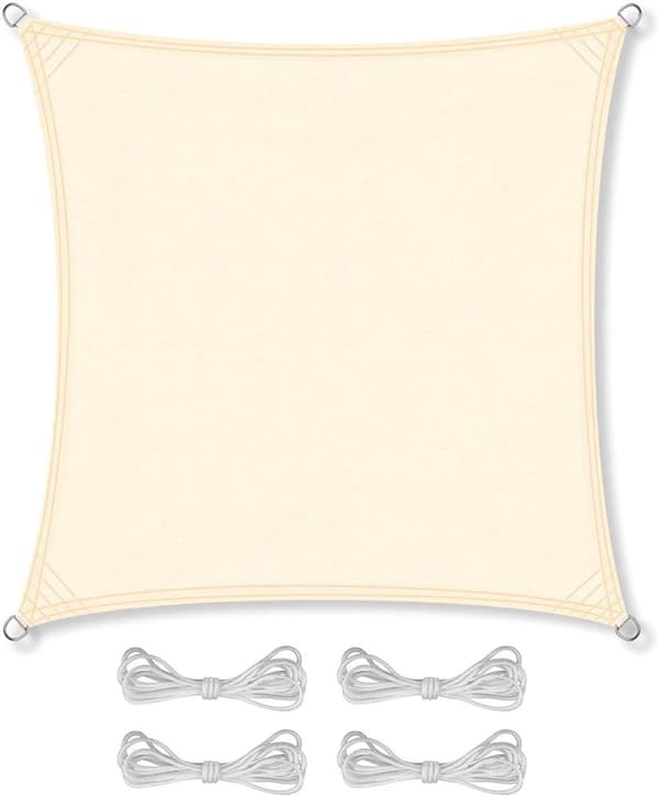 Beige Firkantet Skygge Sejl 5x5m - UV-beskyttelse, Holdbart Polyester, Rustfrit Stål D-Ringe