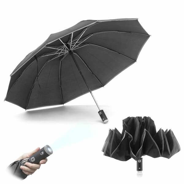 BEGAGNAD Hopfällbar paraply med omvänd stängning och LED belysning Folbrella InnovaGoods Svart (Renoverade A)