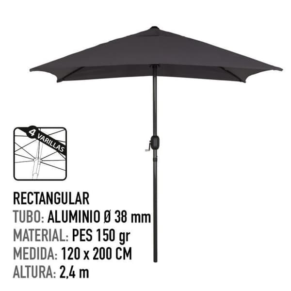 Aktiv trädgårdsbalkongparasoll - 120x200cm - Aluminiumstång - antracitfärgad