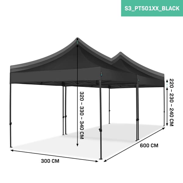 VONROC Partytält 6x3 m – Easy-Up Set med 2x Tält & 1x Kopplingskit – Snabbmontering & Stabil Konstruktion – Svart