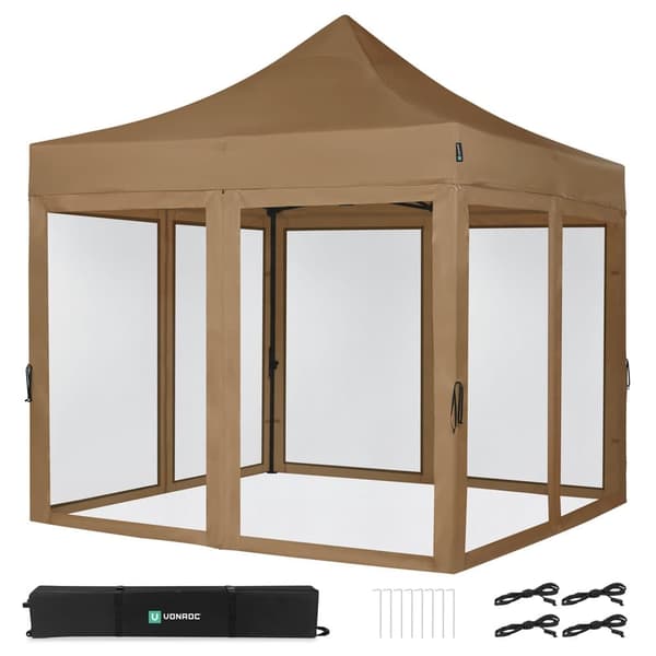 VONROC Easy-Up Party Telt 3x3 m | Inkl. Myggenet Sidevægge - Beige