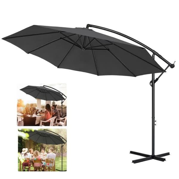 XMTECH Outdoor Garden Parasoll Offset Paraply för Terrass Balkong 350cm med vev, justerbar aluminium, mörkgrå