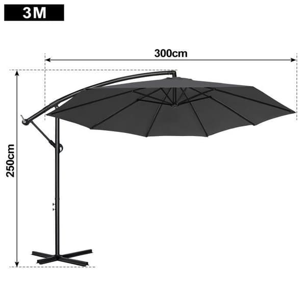 LARS360 Fribärande aluminiumparasoll 300 cm i diameter med vev UV-skydd 40+ För balkong, trädgård, tarasse mörkgrå
