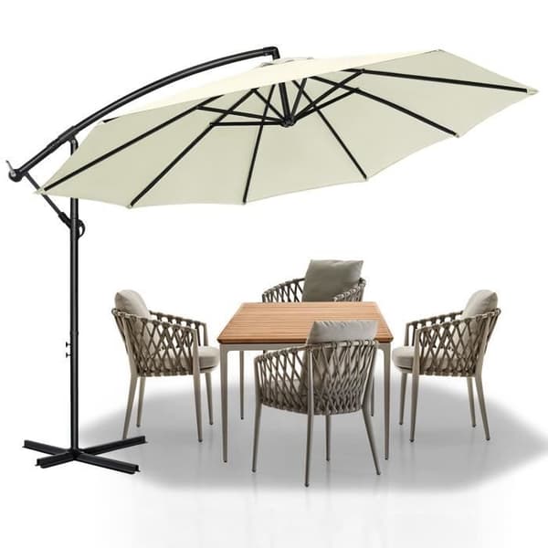 LARS360 Fribärande aluminiumparasoll Ø 350 cm med vev UV-skydd 40+ För balkong, trädgård, terrass - Beige