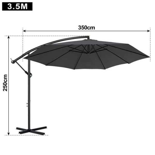 LARS360 Fribärande aluminiumparasoll 350 cm i diameter med vev UV-skydd 40+ För balkong, trädgård, tarasse mörkgrå