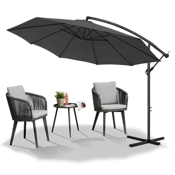 LARS360 Fribärande aluminiumparasoll 350 cm i diameter med vev UV-skydd 40+ För balkong, trädgård, tarasse mörkgrå